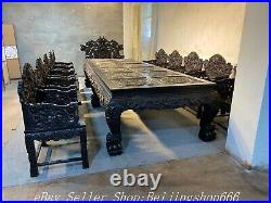 160 Old Chinese Leaflet Red sandalwood Carved Dragon Screen Table Chair Set