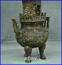 17 Old Chinese Bronze Ware Dynasty Palace Dragon Beast Pavilion Incense burner