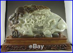 1760G ANTIQUE CHINESE OLD HETIAN JADE CARVED DRAGON PHOENIX CARVING