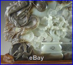 1760G ANTIQUE CHINESE OLD HETIAN JADE CARVED DRAGON PHOENIX CARVING