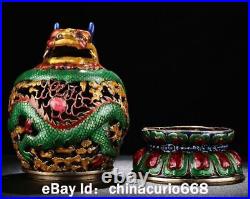 17CM Rare Old Chinese Copper Paintings Palcae Dragon hollow out incense burner
