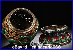 17CM Rare Old Chinese Copper Paintings Palcae Dragon hollow out incense burner