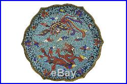 17th / 18th Century Antique Chinese Cloisonne Dish with Dragon & Phoenix
