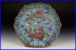 17th / 18th Century Antique Chinese Cloisonne Dish with Dragon & Phoenix