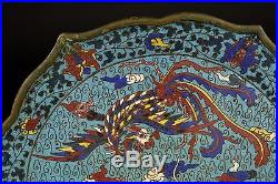 17th / 18th Century Antique Chinese Cloisonne Dish with Dragon & Phoenix