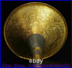 18.8 Antique Old Chinese Silver 24K Gilt Dynasty Palace Beast Dragon Suona Horn