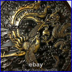 18 Old Chinese Purple Bronze Gilt Dynasty Palace Dragon Phoenix Folding Screen