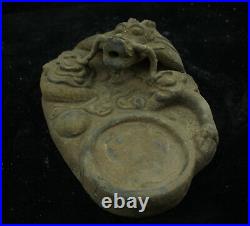 18 cm Chinese Tang Sancai Porcelain Inkstone Pottery Dragon Inkstone