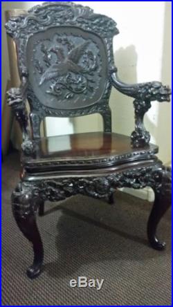 1850's Antique Chinese Dragon Chair Hand Carved Rosewood RARE (SALE)