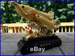 185L Chinese Feng Shui Lucky Double Dragon Arowana Fish statues