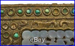 18C Chinese Jade Carving Plaque Copper Dragon Box Turquoise Carved Bead