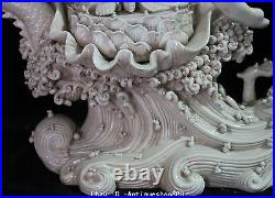 18China Dehua Porcelain Seat Lotus Kwan-yin Guan Yin Goddess Ride Dragon Statue