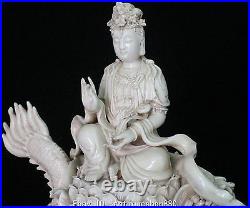 18China Dehua Porcelain Seat Lotus Kwan-yin Guan Yin Goddess Ride Dragon Statue