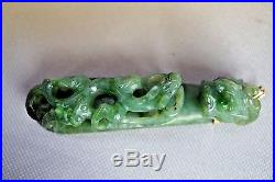 18th/19th C Chinese Green Jade Carving Belt Hook Buckle Dragon Antique