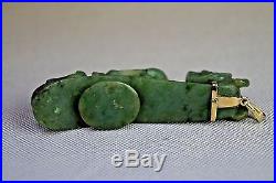 18th/19th C Chinese Green Jade Carving Belt Hook Buckle Dragon Antique