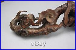 18th-19th C. Chinese HUANGYANGMU wood Carved Dragon Ruyi Sceptre