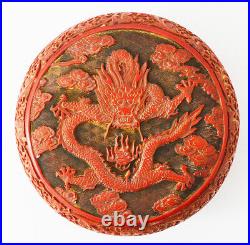18th C. ANTIQUE LARGE CHINESE LACQUER CINNABAR BOX BOWL WOOD DRAGON 5 CLAWS