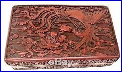 19 Century Chinese Carved Phoenix Dragon Cinnabar Lacquer Box
