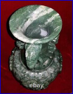 19 Chinese Natural Green Dushan Jade DRAGON Hand Carved GU Vase vtg China RARE 19 Chinese Natural Green Dushan Jade DRAGON Hand Carved GU Vase vtg China RARE