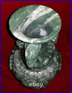 19 Chinese Natural Green Dushan Jade DRAGON Hand Carved GU Vase vtg China RARE