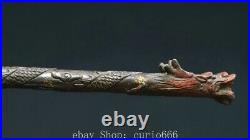 19'' Old Chinese Bronze Gilt Beast Face Head Dragon Loong Weapon Axe Statue
