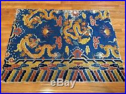 1900S Antique Chinese Handmade Rug With Dragons