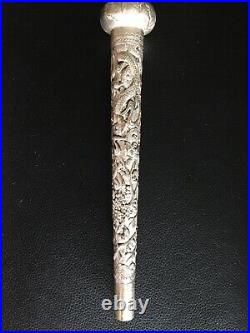 1900s CHINA CHINESE DRAGON SOLID HIGH GRADE SILVER CANE HANDLE