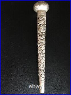 1900s CHINA CHINESE DRAGON SOLID HIGH GRADE SILVER CANE HANDLE