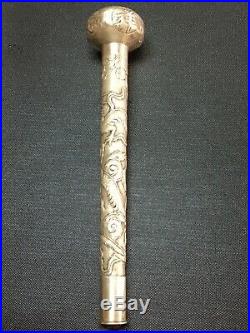 1900s CHINA CHINESE DRAGON SOLID SILVER CANE HANDLE WITH HALLMARK