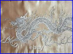 1900s CHINA CHINESE IMPERIAL QING WHITE EMBOSSED DRAGON EMBROIDERY YELLOW SILK