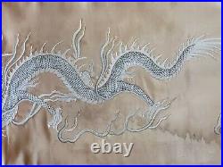 1900s CHINA CHINESE IMPERIAL QING WHITE EMBOSSED DRAGON EMBROIDERY YELLOW SILK