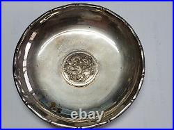 1900s CHINA CHINESE SOLID SILVER DRAGON MEDALLION DISH PLATE WITH HALLMARK