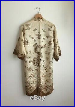 1920s 20s Vintage Chinoiserie Dragon Chinese Hand Embroidered Robe Jacket Silk