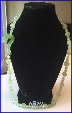 1920s Antique Carved Celadon Jade Dragon Clasp Necklace Chinese Export Rare