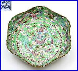 1930's Chinese Canton Enamel Cloisonne Dragon Water Wash Basin Bowl Marked