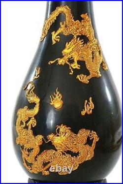 1930's Chinese Fuzhou Fujian Foochow Foo Chow Lacquer Vase Gilt Dragon 33CM