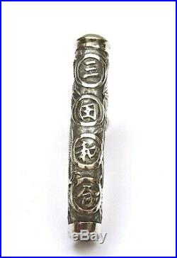 1930's Chinese Sterling Silver Cane Handle Dragon Bamboo Calligraphy Mk 72 Gram