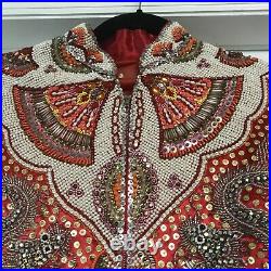 1970s Beaded & Rhinestone Chinese Dragon & Phoenix Red Silk Jacket1000s Beads