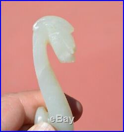 19C Chinese Russet White Jade Nephrite Carved Carving Dragon Belt Buckle Hook