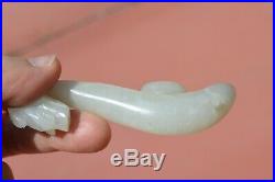 19C Chinese Russet White Jade Nephrite Carved Carving Dragon Belt Buckle Hook