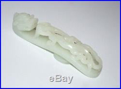 19C Chinese Well Carved Large Green Nephrite Jade Dragon Belt Hook (Sup)