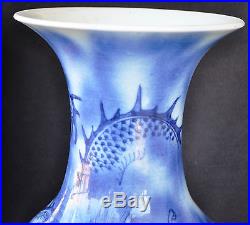 19th Century 1830 Antique Chinese Blue And White Porcelain Dragon Vase