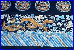 19th ANTIQUE CHINESE EMBROIDERY SILK PANEL QING DYNASTY DRAGON