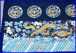 19th ANTIQUE CHINESE EMBROIDERY SILK PANEL QING DYNASTY DRAGON