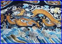 19th ANTIQUE CHINESE EMBROIDERY SILK PANEL QING DYNASTY DRAGON