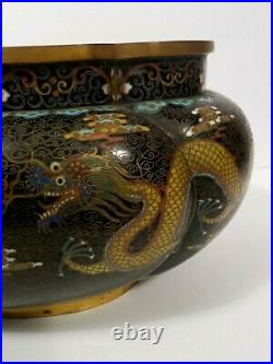 19th C. Chinese Cloisonne on Bronze 5.5 Tall Dragon Jardiniere, Meiji Period