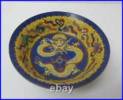 19th C. Chinese Cloisonne on Bronze 6.75 Colorful Dragon Bowl