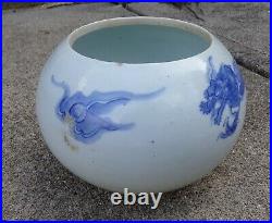 19th C. Chinese Porcelain Blue and White Large Brush Wash/ Bowl with dragon