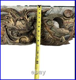 19th CENTURY CHINESE QING CARVED PAINTED WOOD DRAGON SHELF GLASS TOP WEIGHS 17lb