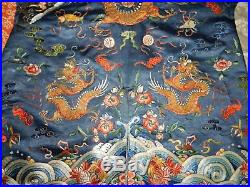 19th Century ANTIQUE CHINESE CHINA EMBROIDERY SILK ROBE BLUE DRAGON
